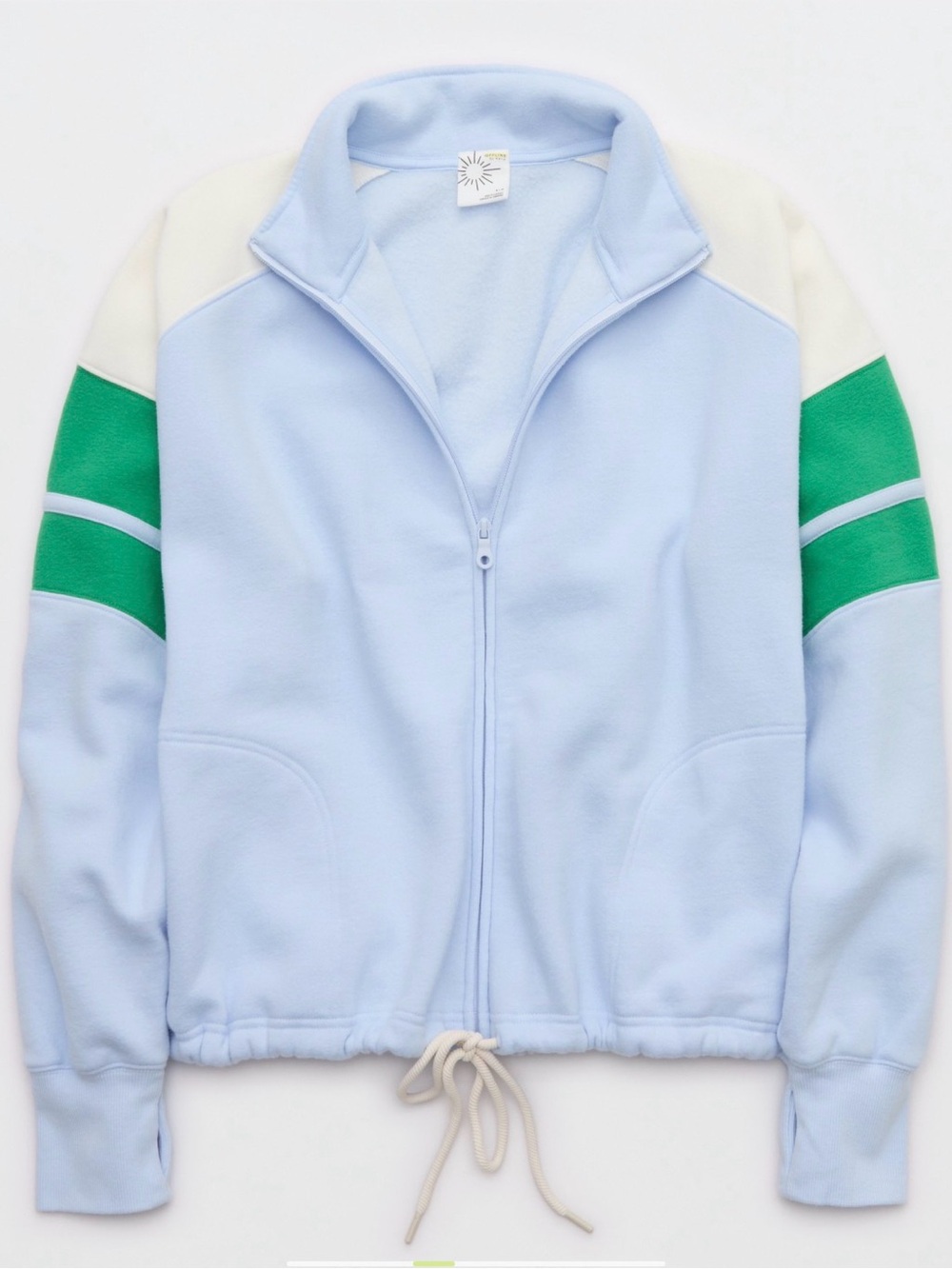 OFFLINE Light Blue Zip-Up Fleece Jacket with Green and Cream Shoulder Panels